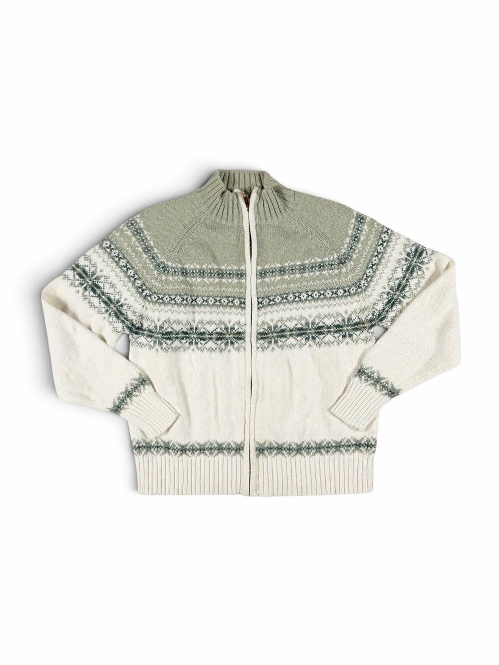 Vintage 2003 Tiara International Fair Isle Full Zip Sweater Sage Medium women’s